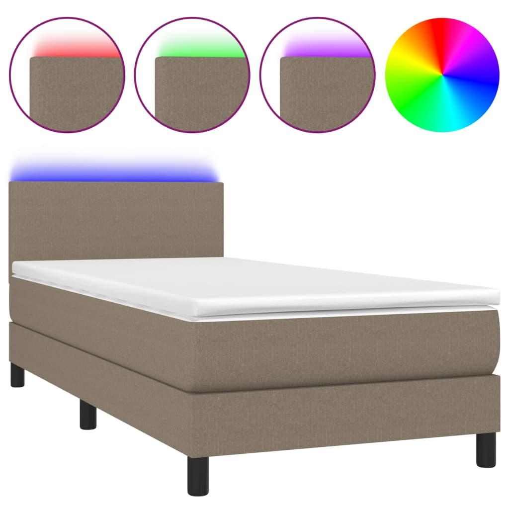 tópszínű szövet rugós és LED-es ágy matraccal 90x200 cm (3132969)