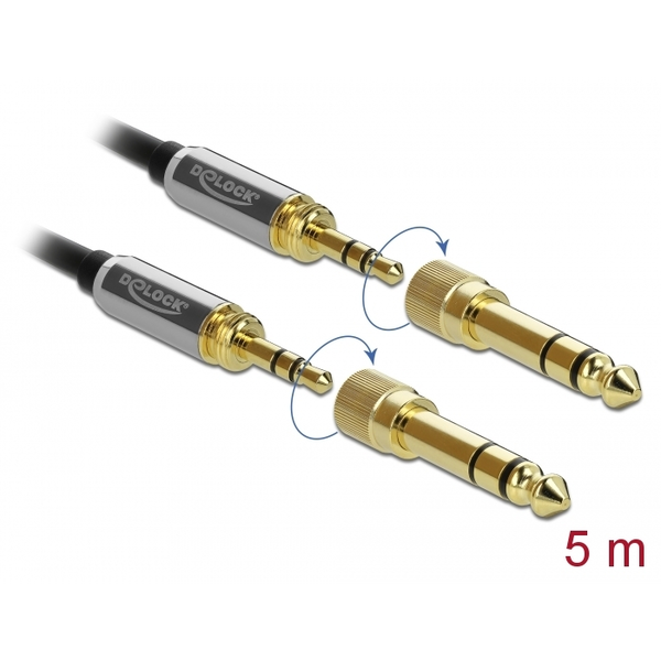 DeLOCK JACK - JACK kábel 5m (3.5mm jack apa - 3.5mm jack apa) csavaros adapterrel