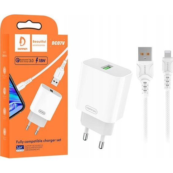 Ładowarka Vega ŁADOWARKA SIECIOWA 2.1A 10W  BIAŁA DENMEN 2100mA 2xUSB DC02 + KABEL TYP-C WHITE>