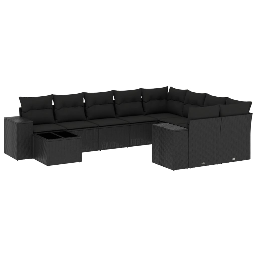 10 részes fekete polyrattan kerti ülőgarnitúra párnákkal (3255392)