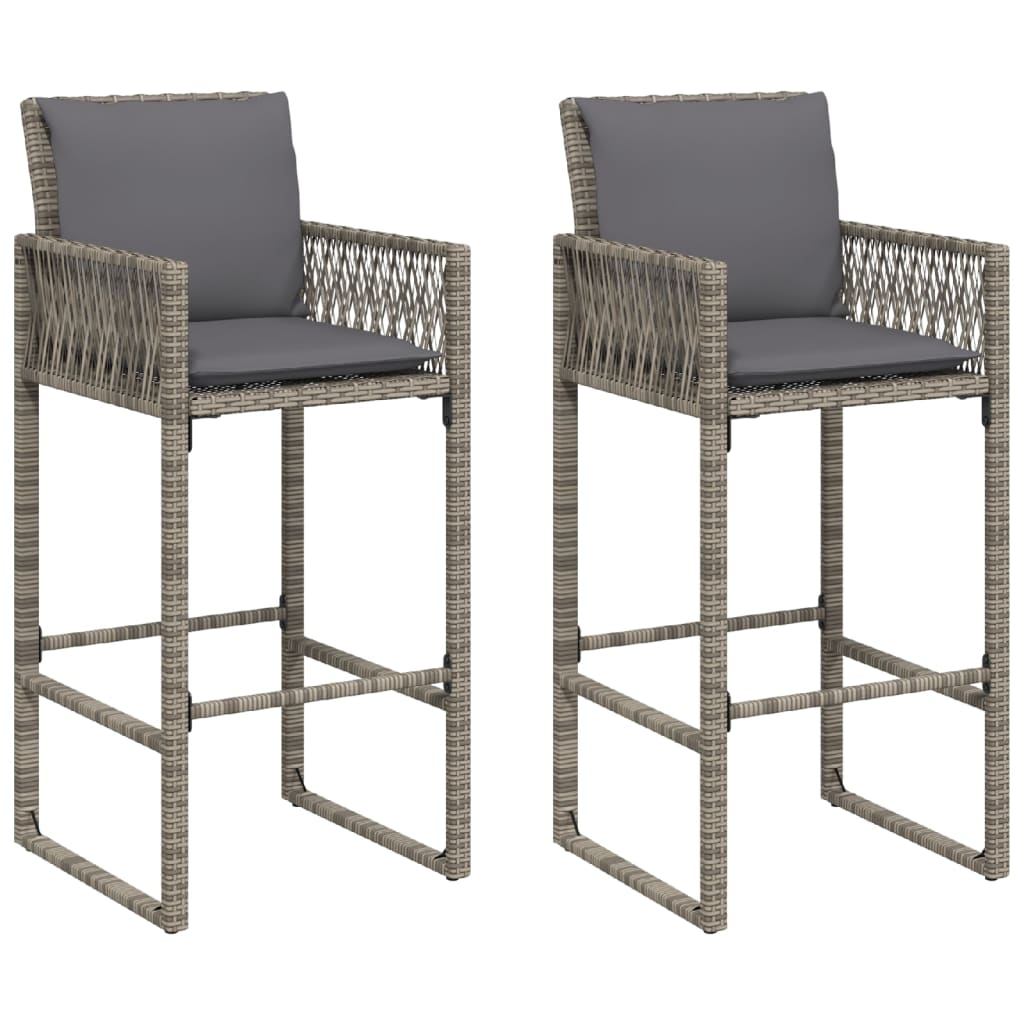 2 db szürke polyrattan kerti bárszék párnával (368707)