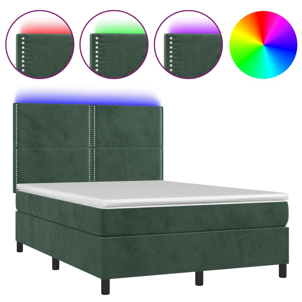 sötétzöld bársony rugós és LED-es ágy matraccal 140x190 cm (3136062)