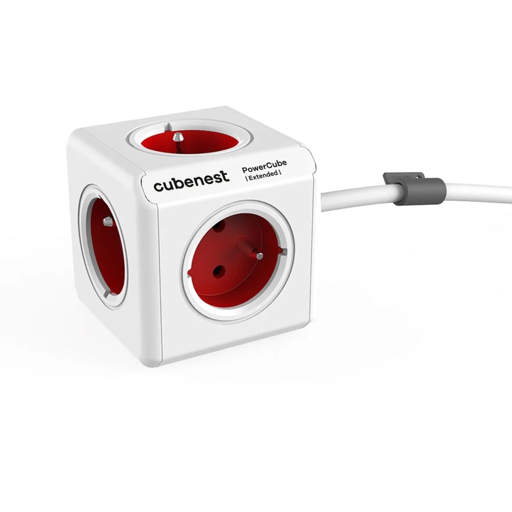 Cubenest Powercube Extended elosztó 5x aljzat 1.5m fehér-piros (6974699971429) (6974699971429)