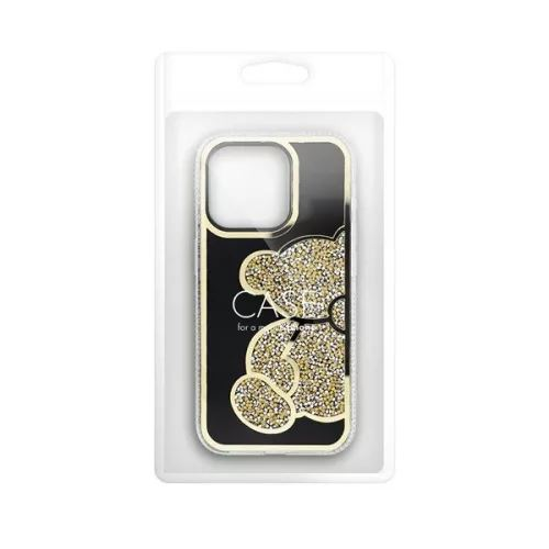 Teddy Bear iPhone 13 Pro csillogó köves tok fekete-aranyszínű (101201) (101201)