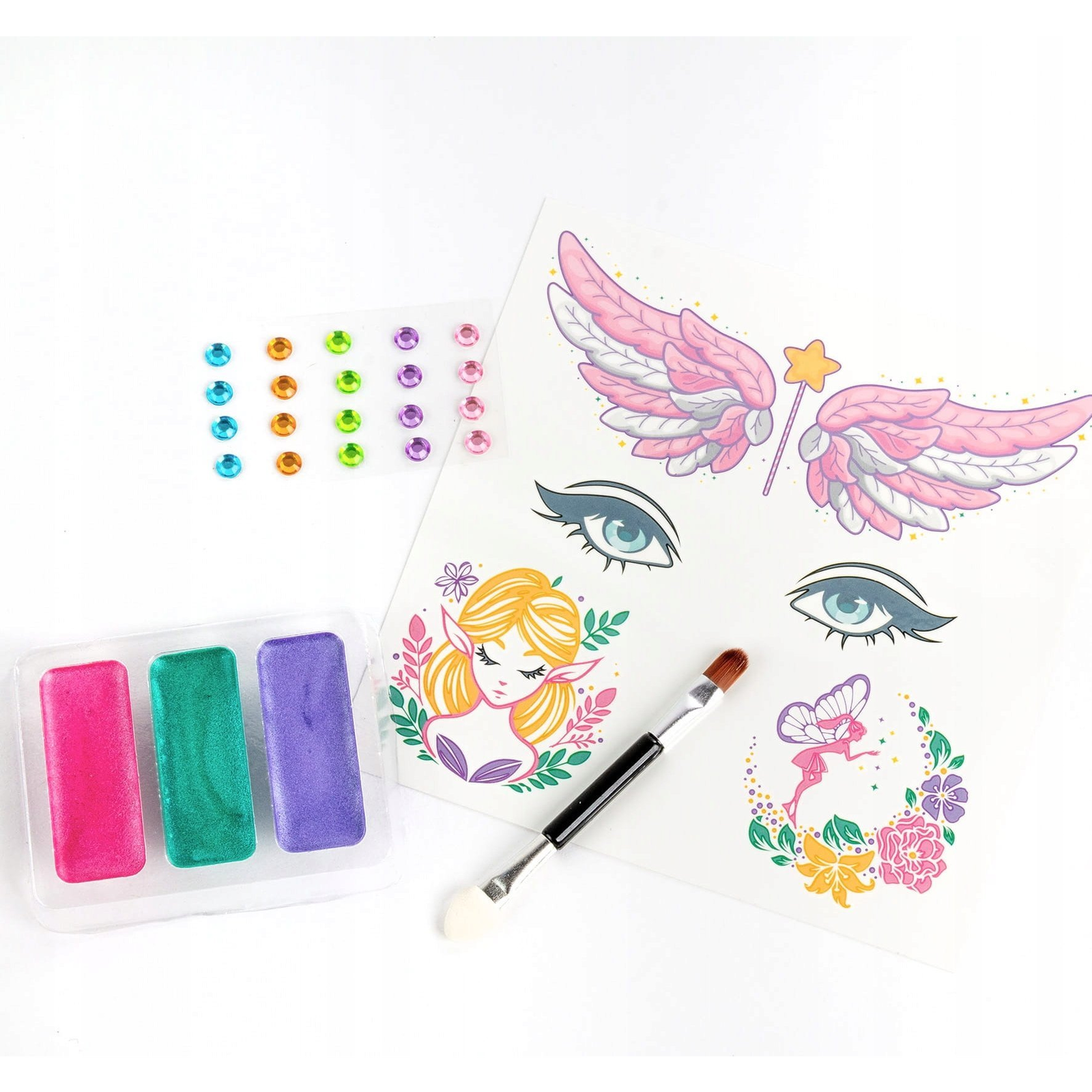 Kidea 3 színű tündéres arcfesték készlet - tetoválással (FDTDKWKA) (FDTDKWKA)