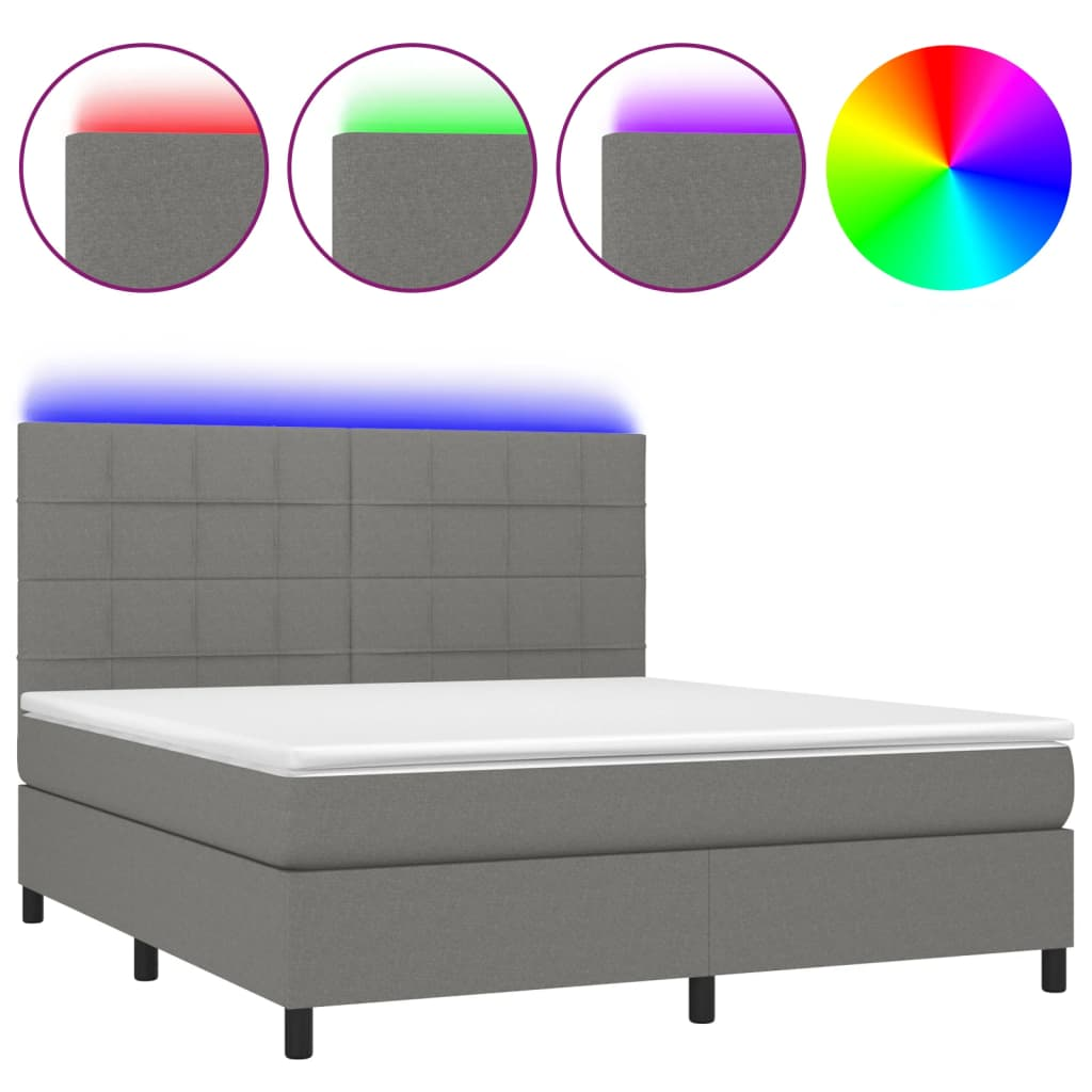 sötétszürke szövet rugós és LED-es ágy matraccal 180 x 200 cm (3134894)
