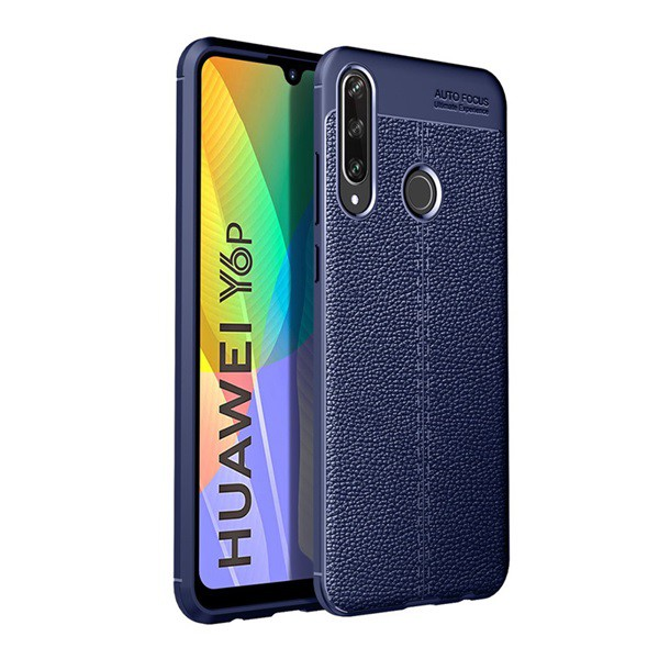 Szilikon telefonvédő (közepesen ütésálló, bőr hatású, varrás minta) SÖTÉTKÉK [Huawei Y6p] (5996457979912)