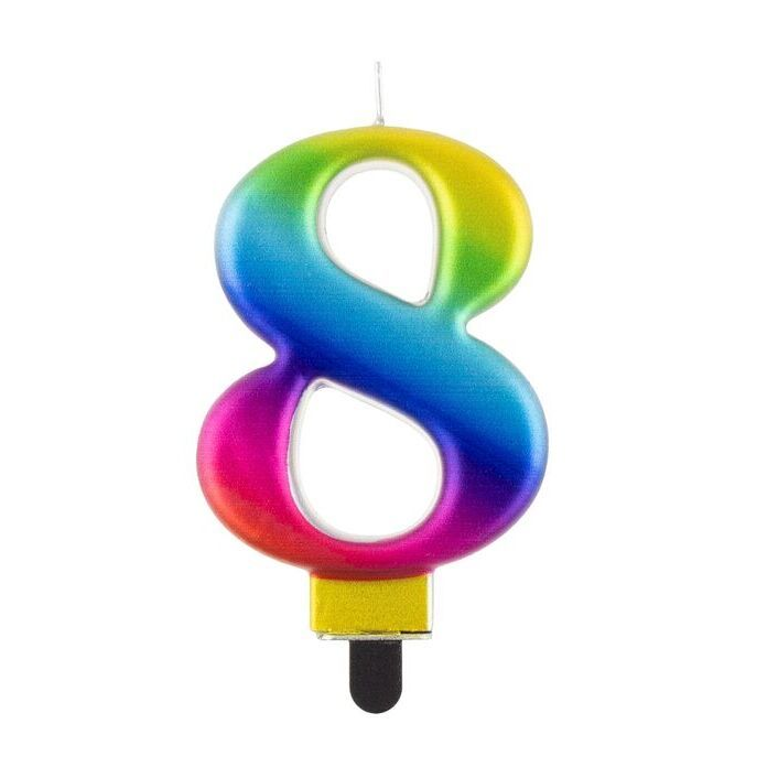 Szivárvány színű születésnapi gyertya, 8 cm - 8 (SCG8)