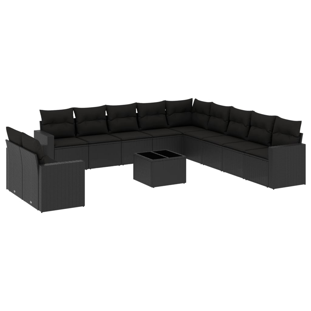 12 részes fekete polyrattan kerti ülőgarnitúra párnákkal (3219185)