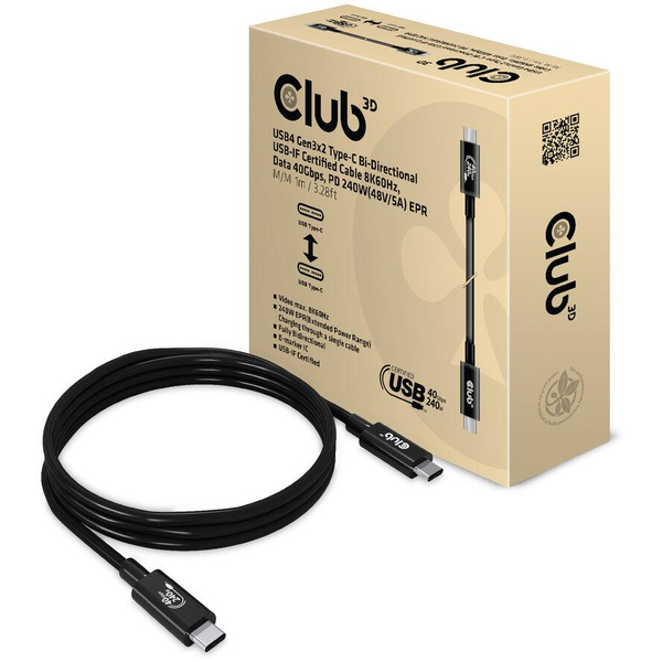 CLUB3D CAC-1576 USB кабел 1 м USB4 Gen 3x2 USB C Черен