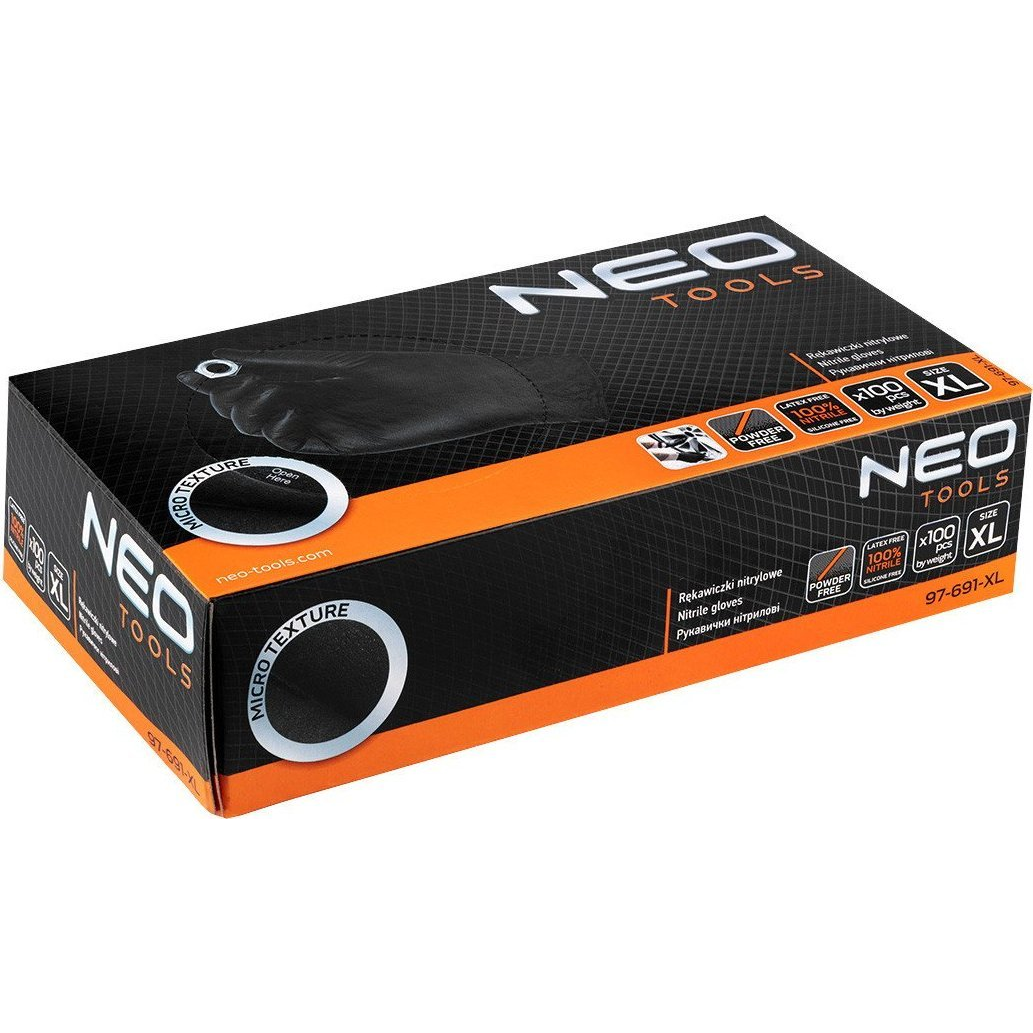 NEO 97-691-XL Munkakesztyű, Perforált Nitril, Fekete, 100db, XL (97-691-XL)