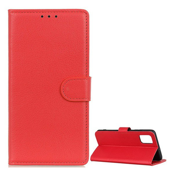 Tok álló, bőr hatású (FLIP, oldalra nyíló, asztali tartó funkció, prémium) PIROS [LG K62 (LMK525)] (5996591024714)