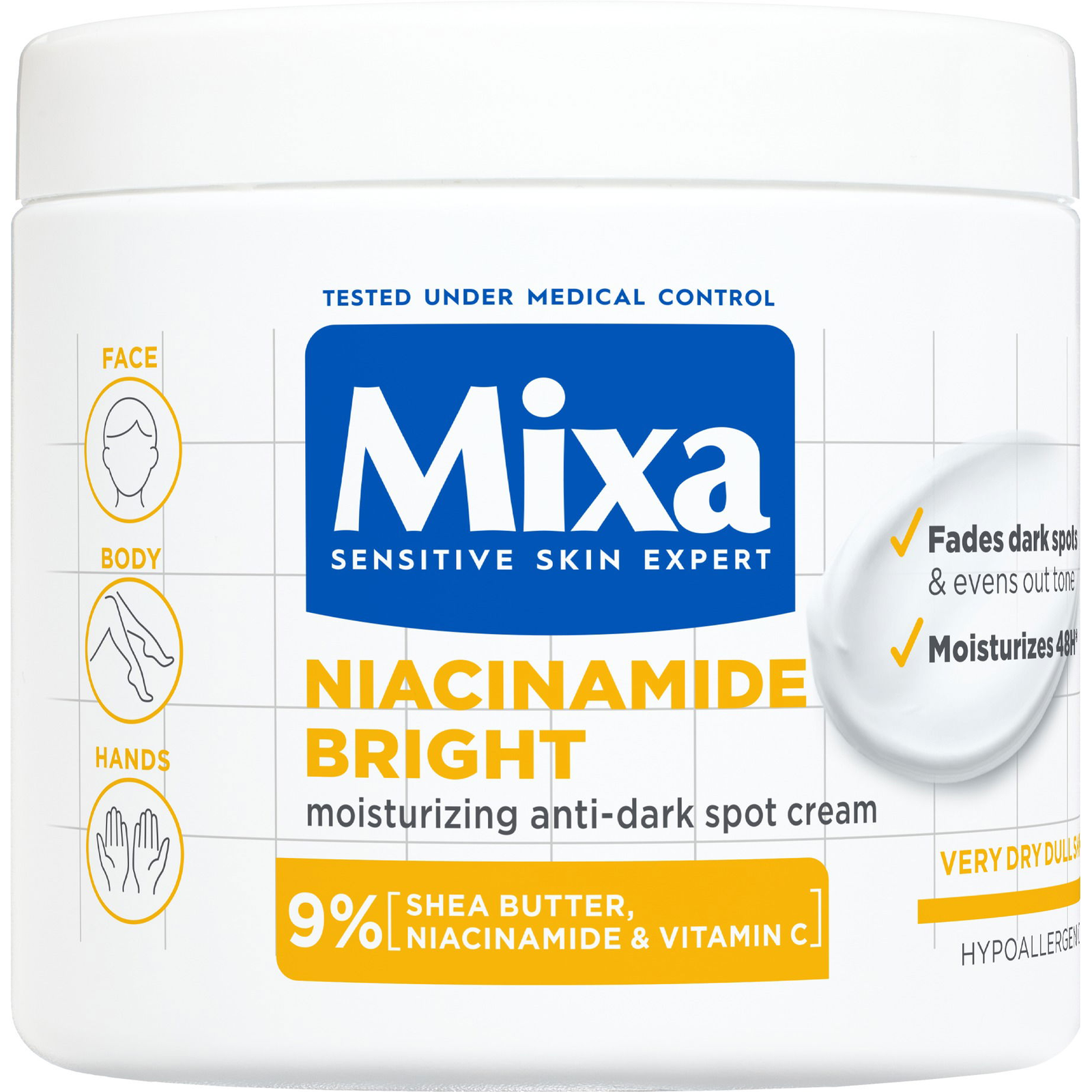 Mixa Niacinamide Bright Hidratáló krém pigmentfoltokra, 400 ml (3600551164595)
