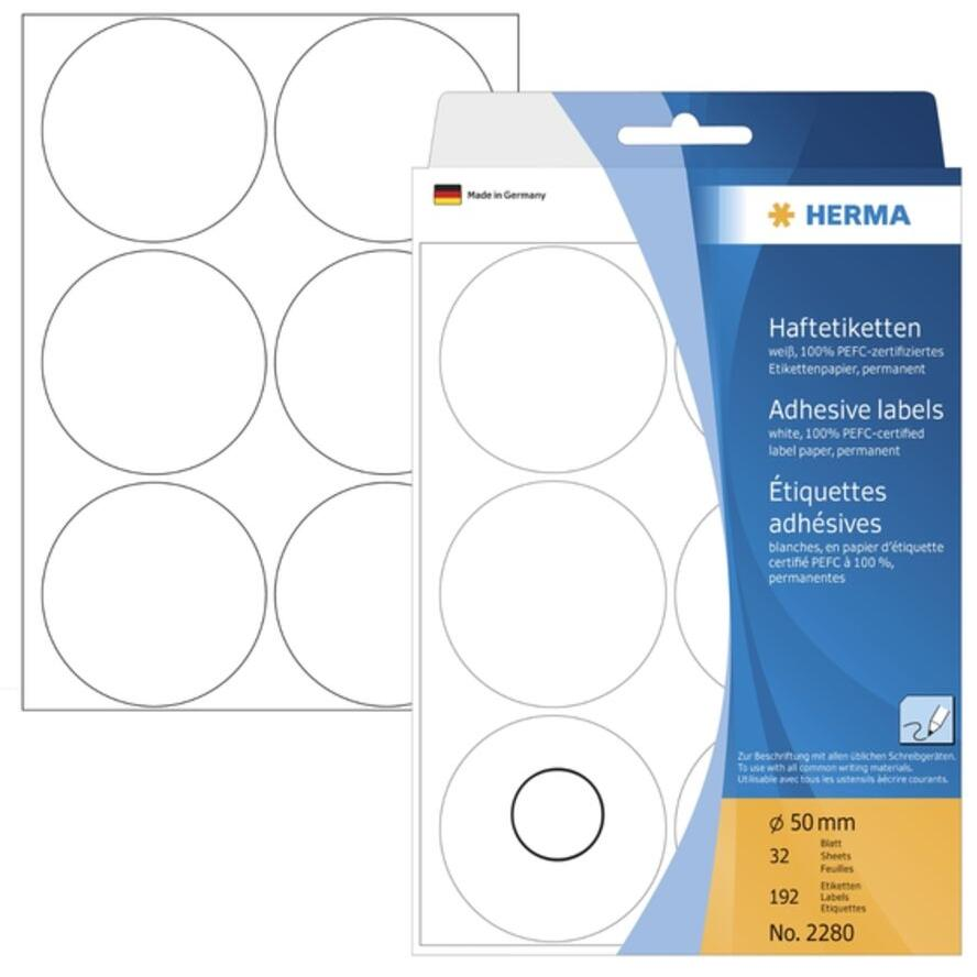 HERMA Vielzwecketiketten weiß 50 mm rund Papier 192 St. (2280) (2280)