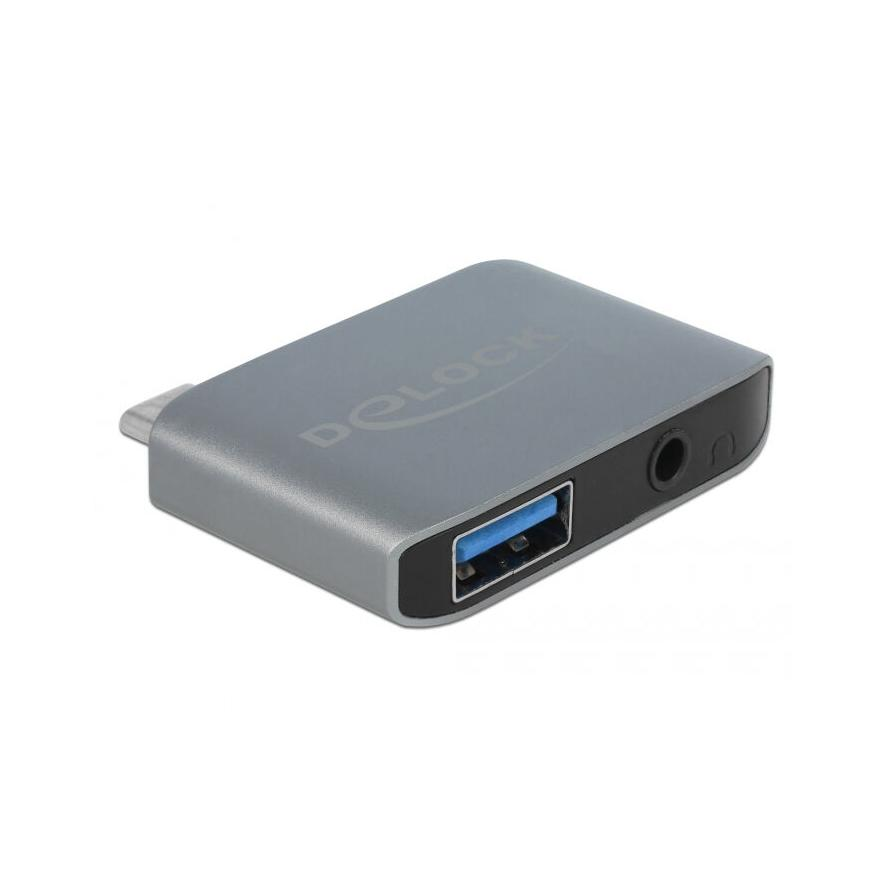 Delock Audio átalakító USB Type-C apa - sztereó jack anya 3,5 mm-es + USB 3,0 A-es anya (63965)
