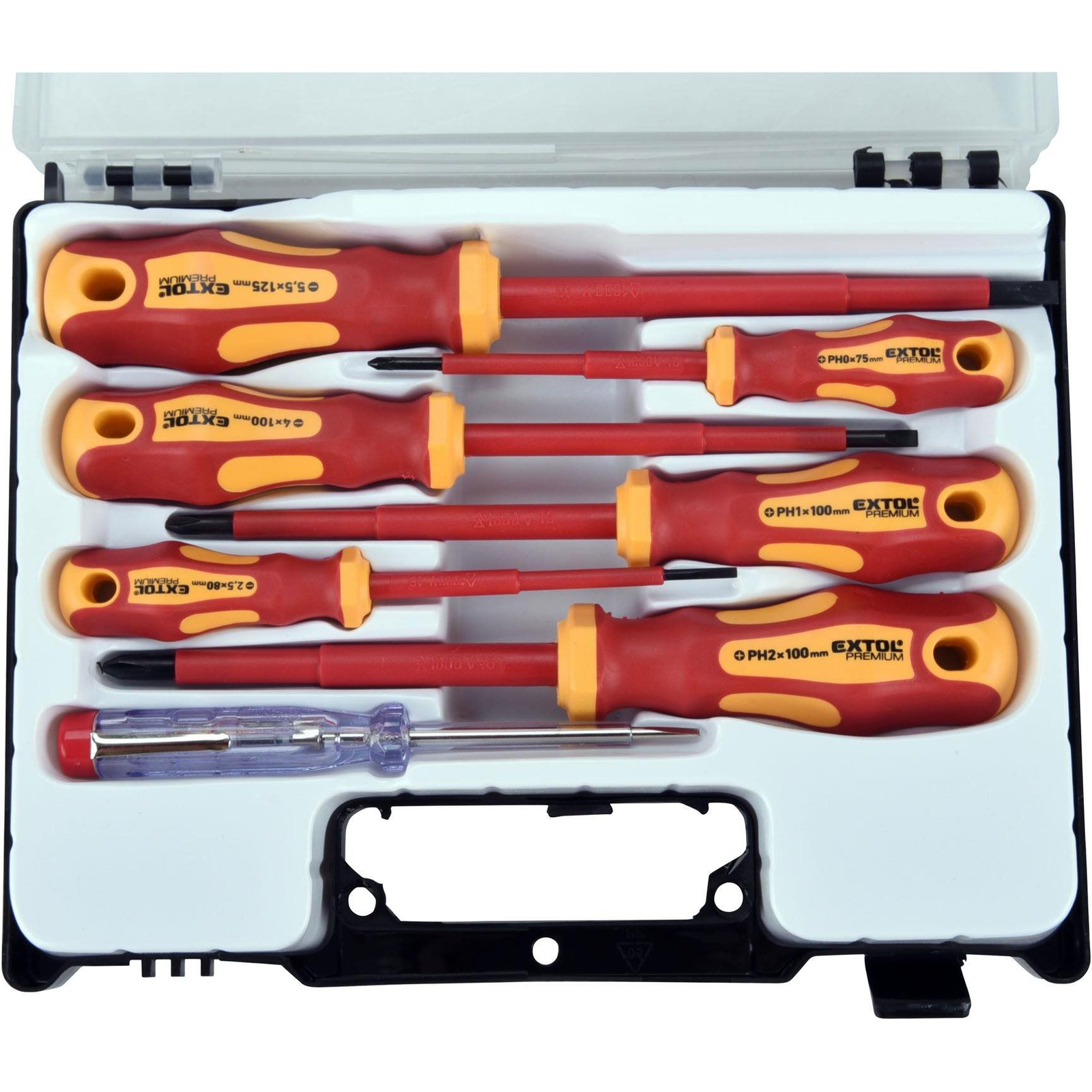 EXTOL Premium villanyszerelő csavarhúzó készlet fáziskeresővel, 7 db (53087)