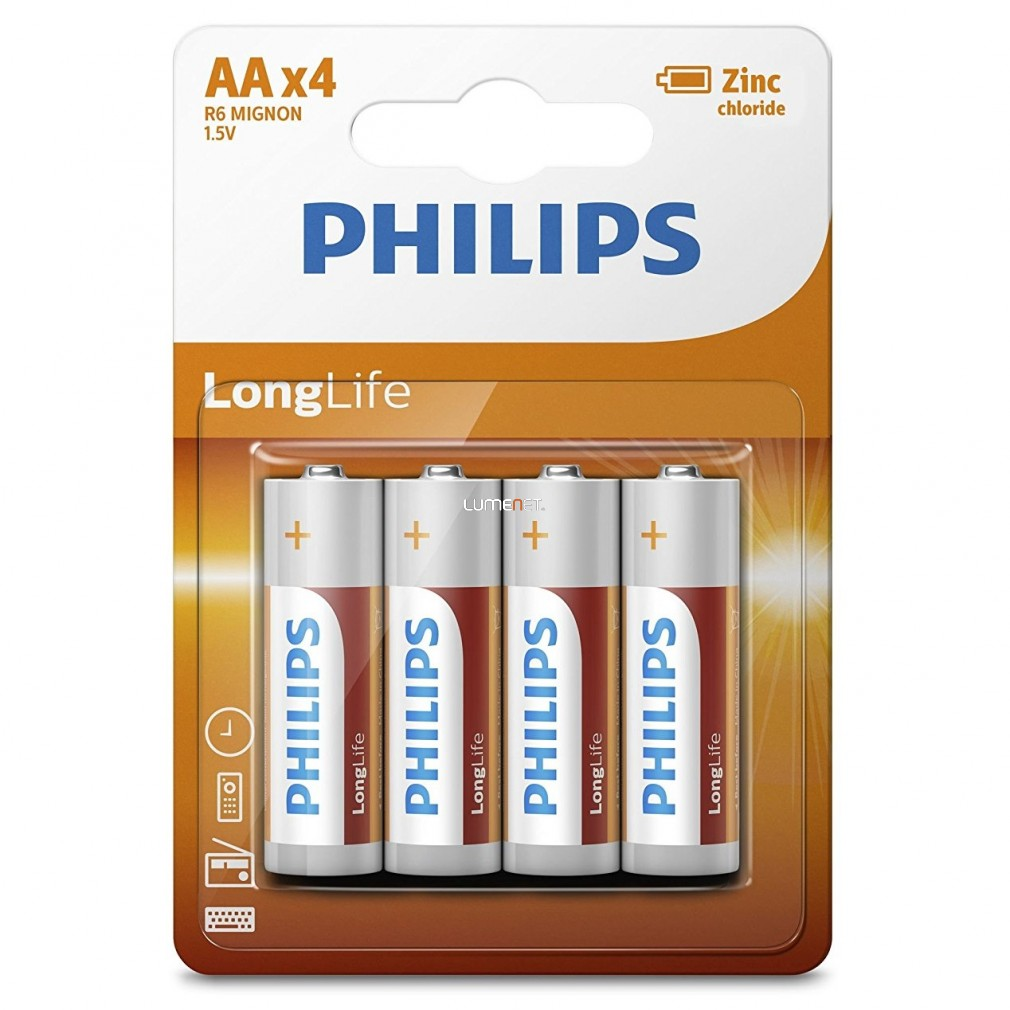 Philips 1.5V AA Ceruza elem LongLife 4db (R6L4B/10) (R6L4B/10)