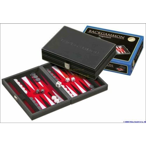 Backgammon 23 cm fekete műbőr (HOT32545)