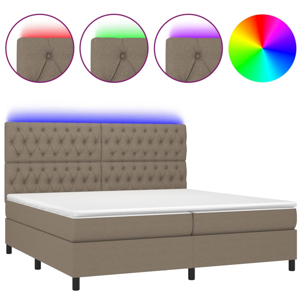 tópszínű szövet rugós és LED-es ágy matraccal 200 x 200 cm (3135145)