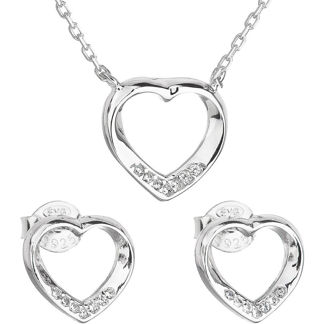 EVOLUTION GROUP 19019.1 cirkonnal, fehér szív fülbevalók és nyaklánc (Ag, 925/1000, 3,2 g) (8590962190205)