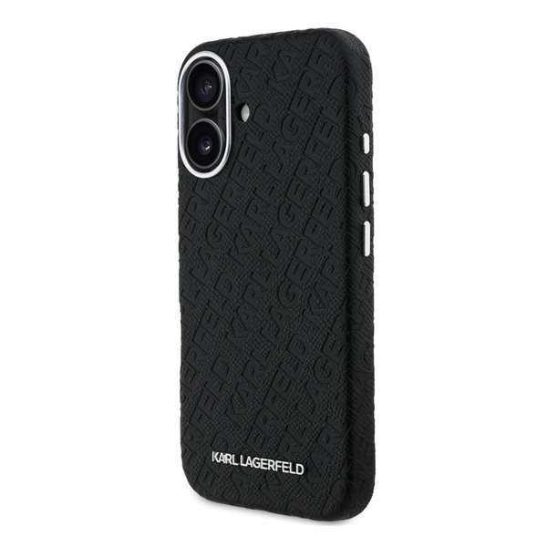 Karl Lagerfeld Grained PU Repeated Logo MagSafe Zadní Kryt pro 16 Black