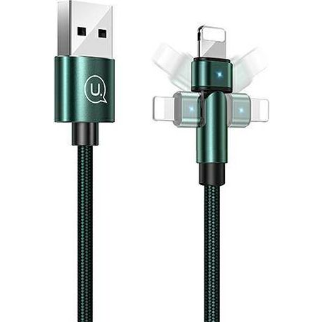 Usams U60 töltőkábel (USB - lightning, 2A, 100cm, gyorstöltő, forgatható fej) SÖTÉTZÖLD Apple iPhone 14 Pro / iPhone 14 Plus / iPhone 14 (SJ476USB02)