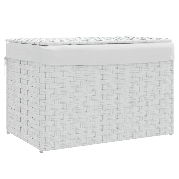 fehér polyrattan szennyeskosár fedéllel 55,5 x 35 x 34 cm