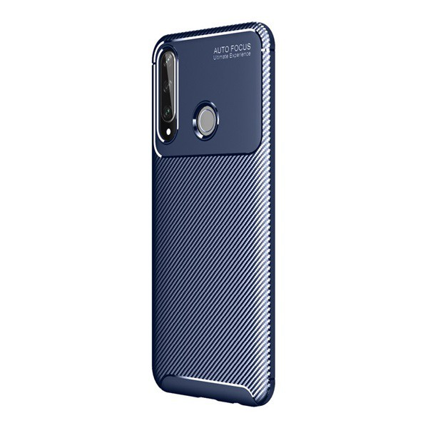 Szilikon telefonvédő (közepesen ütésálló, légpárnás sarok, karbon minta) SÖTÉTKÉK [Huawei Y6p] (5996457980017)