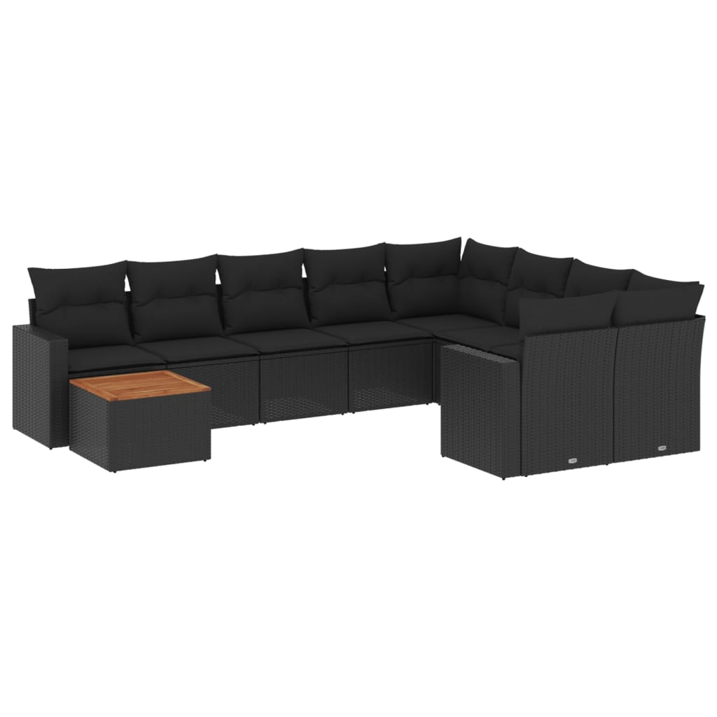 10 részes fekete polyrattan kerti ülőgarnitúra párnákkal (3224284)