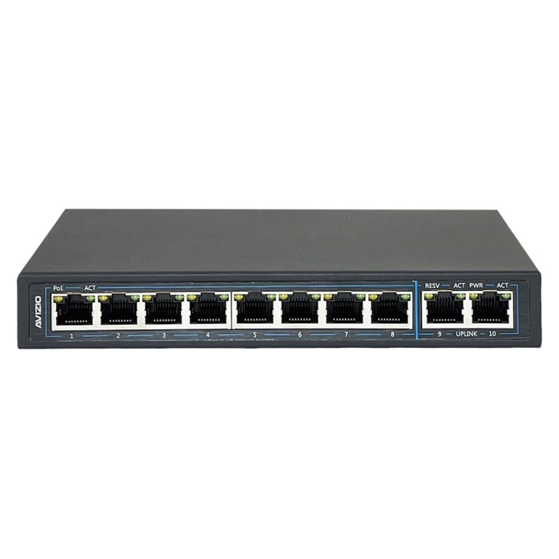 Nespravovateľný prepínač (switch) 8 portov RJ45 PoE 1Gb/s + 2 porty RJ45 (AV-SU8GP2G)