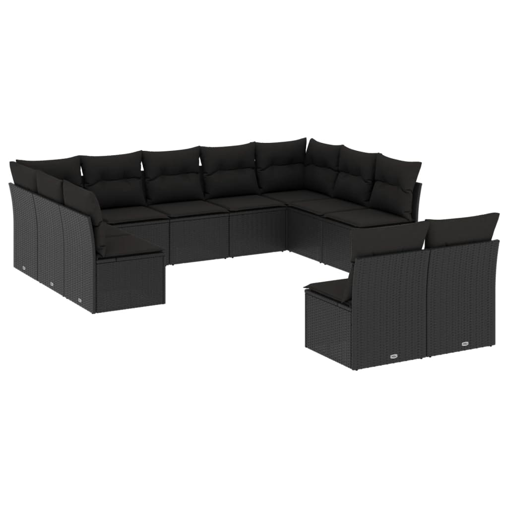 11 részes fekete polyrattan kerti ülőgarnitúra párnákkal (3250184)