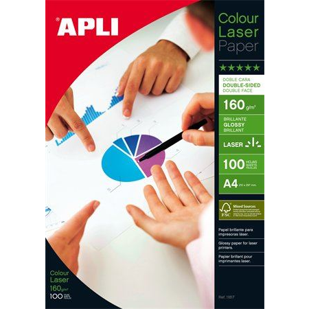 Papel Fotografico Apli Glossy Doble Cara Din A4 Pack De 100 Hojas 160 Gr
