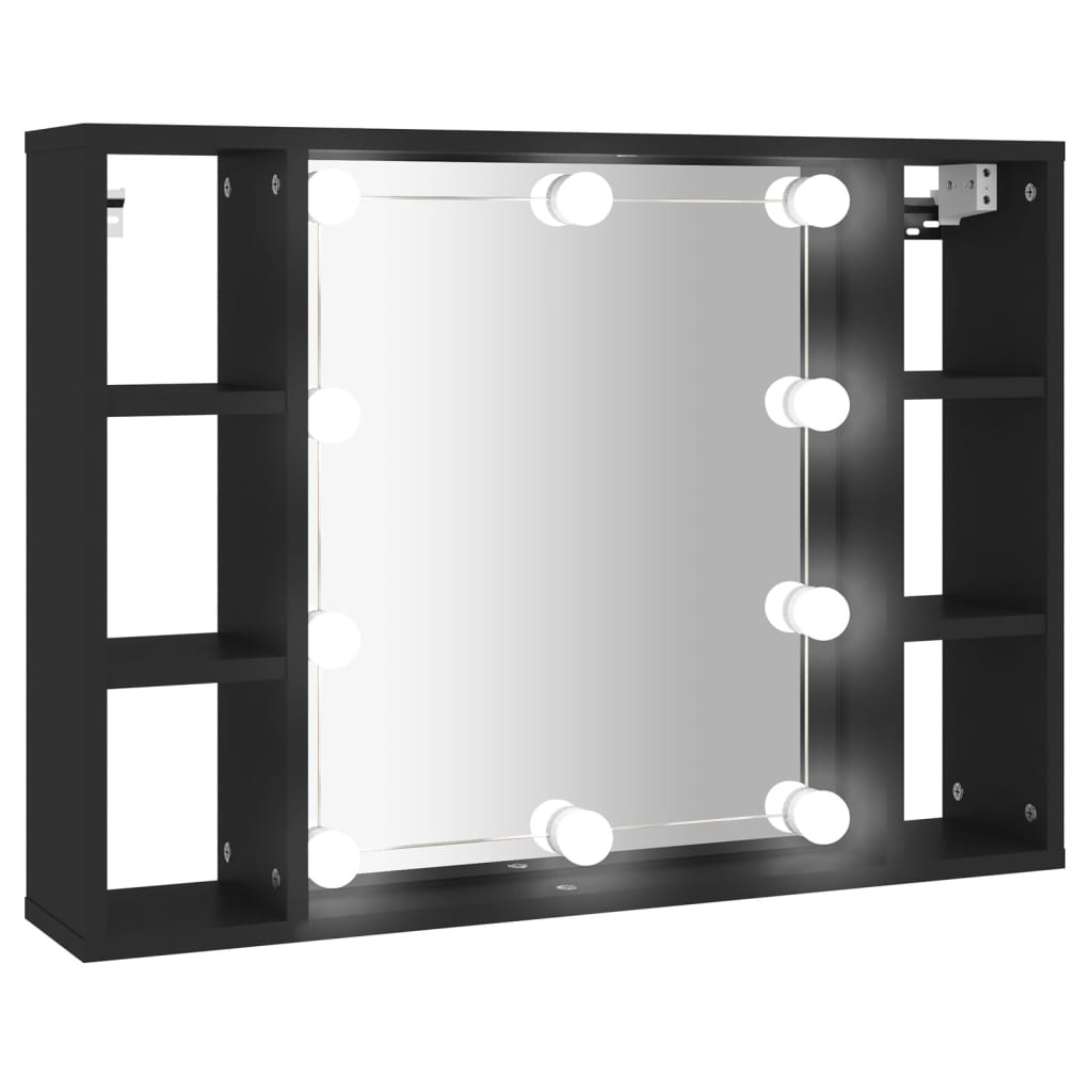 fekete tükrös szekrény LED-ekkel 76 x 15 x 55 cm (808856)