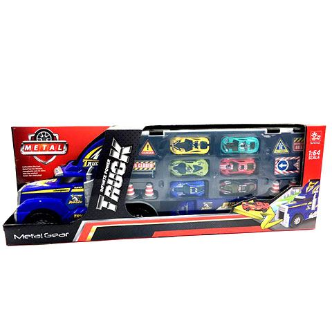 Magic Toys Autószállító kamion kisautókkal és táblákkal (MKM600610)