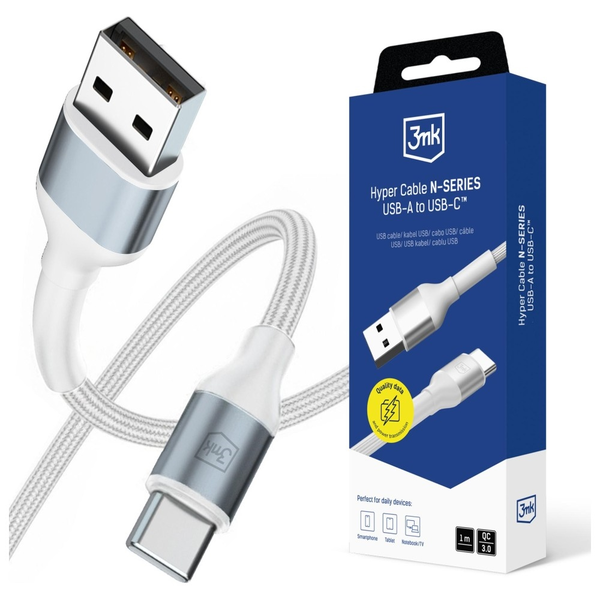 Kabel 3mk USB - USB typ C 1 m bílý