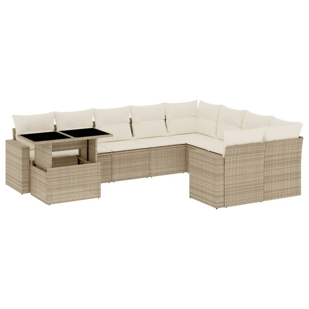 10 részes bézs polyrattan kerti ülőgarnitúra párnával (3267508)