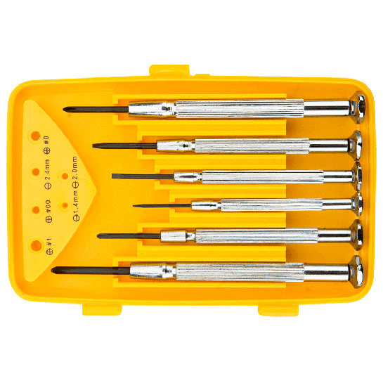 TOPEX 39D559 Műszerész, Precíziós Csavarhúzó Készlet, CRV, 6db, Lapos: 1,4, 2,0, 2,4mm, Kereszt: PH00, PH0, PH2 (39D559)