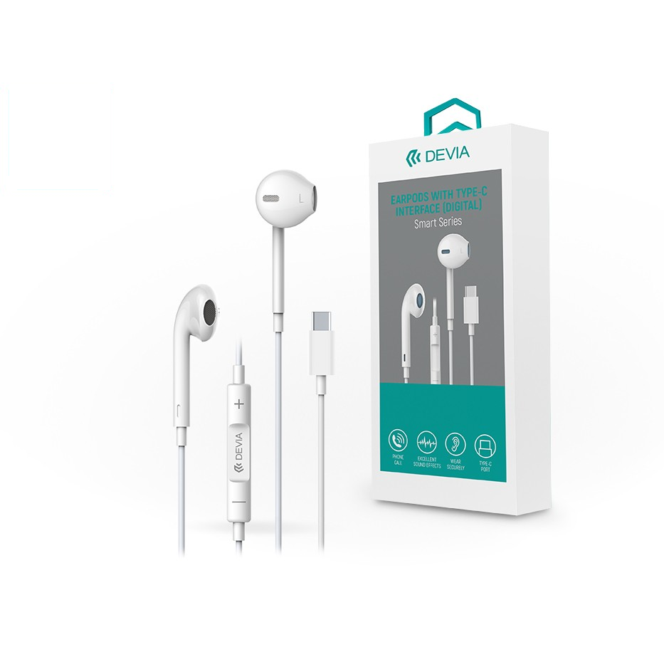 Devia sztereó felvevős headset USB Type-C csatlakozóval - Devia Smart Series EarPods with Type-C Interface (Digital) - white (ST359354)