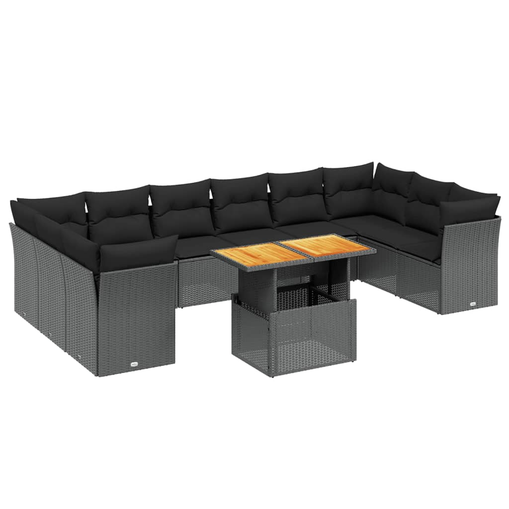11 részes fekete polyrattan kerti ülőgarnitúra párnákkal (3271020)