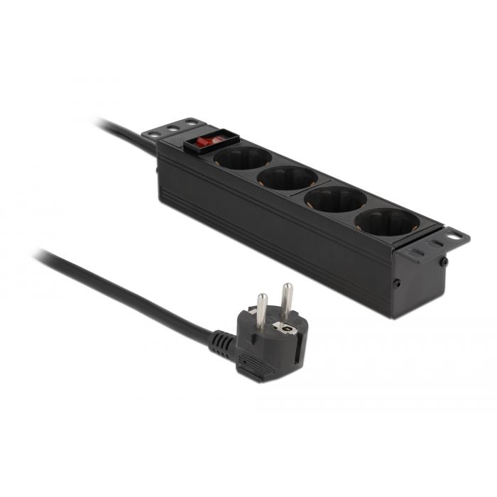 Delock 10” hálózati szekrényekhez elosztó 4 csatlakozóval és kapcsolóval, kábelhossz: 1,5m fekete (66817) (delock66817)