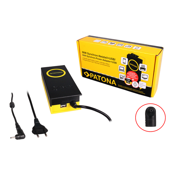 Incarcator laptop cu iesire USB, Patona, Compatibil cu Acer, 19 V, Conector 3x1.1 mm, 90 W/4.74 A, Negru/Galben