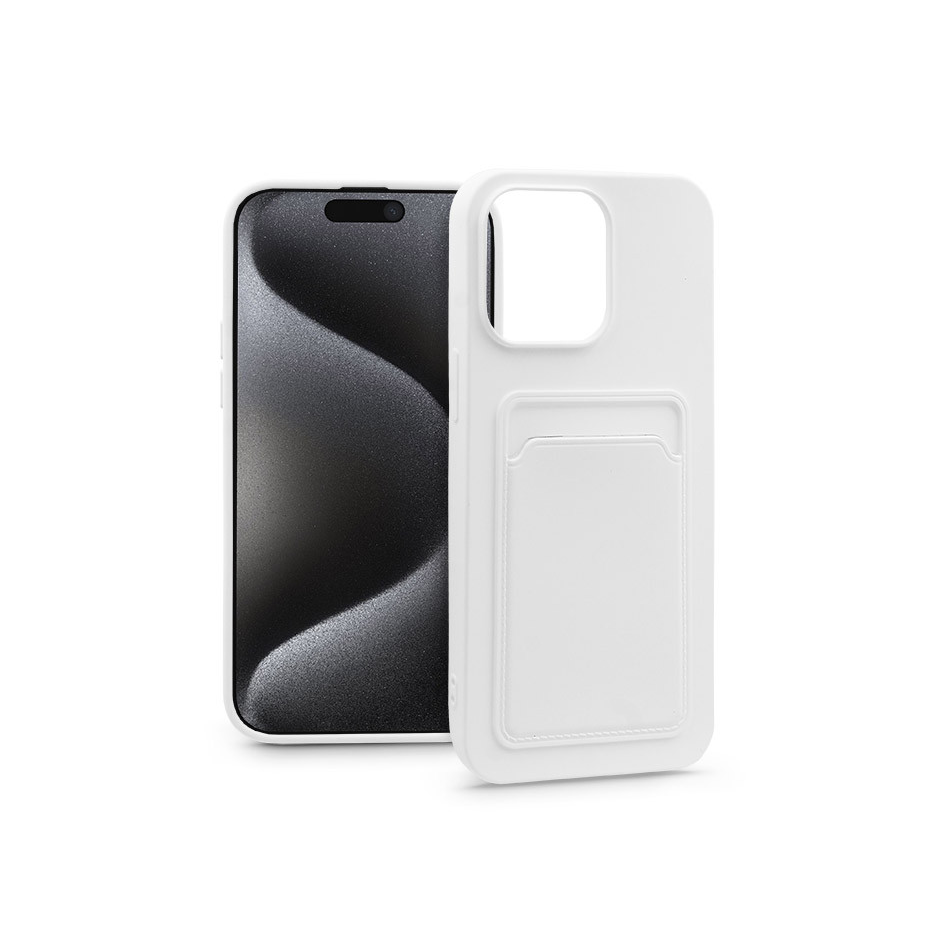 Apple iPhone 15 Pro Max szilikon hátlap kártyatartóval - Card Case - fehér (PT-6849)