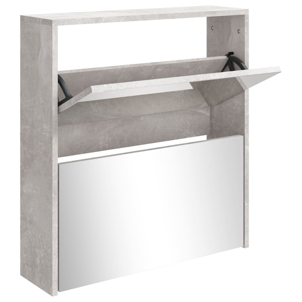 betonszürke 2-szintes cipőszekrény tükörrel 63 x 17 x 67 cm