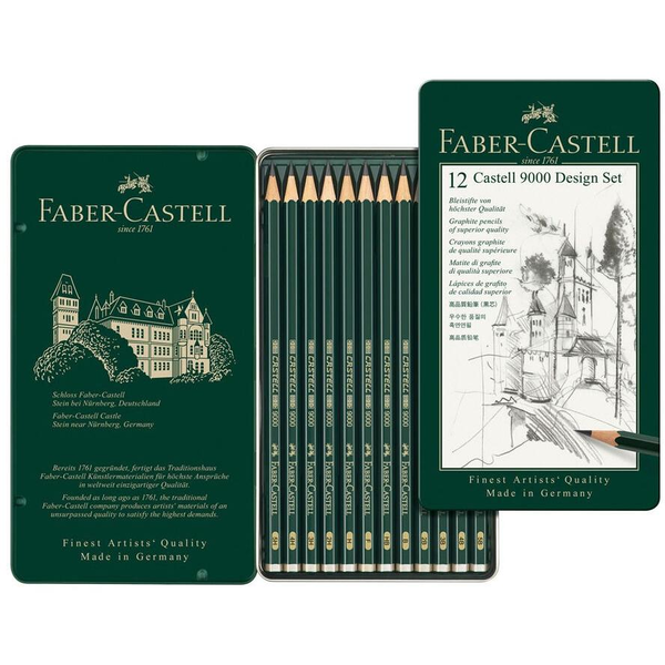 Faber - Castell 9000 Juego De Dise?o 12 L?pices Dibujo 5b-5h Estuche Met?lico