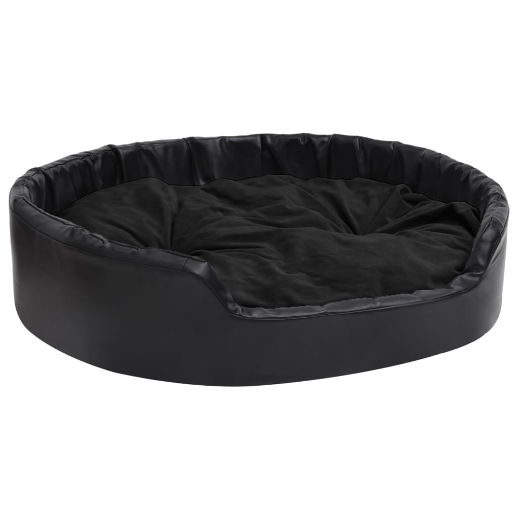 fekete plüss és műbőr kutyaágy 99 x 89 x 21 cm (171264)