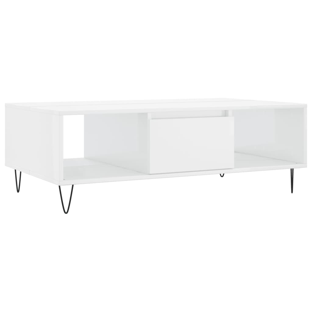 magasfényű fehér szerelt fa dohányzóasztal 104 x 60 x 35 cm (827086)