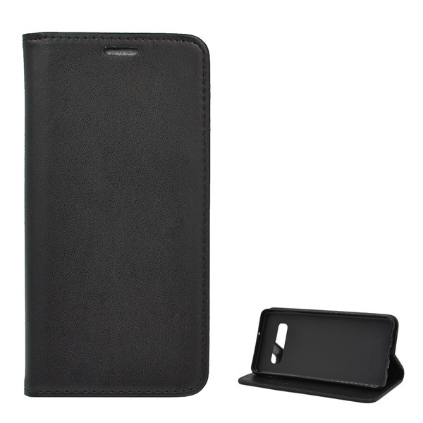 Tok álló, bőr hatású (FLIP, oldalra nyíló, asztali tartó funkció) FEKETE [Samsung Galaxy S10 Plus (SM-G975)] (5996457845583)