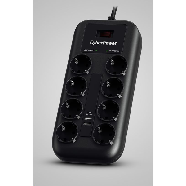 CyberPower P0820SUF0-DE Overspanningsbeveiliging Zwart 8 AC-uitgang(en) 200 - 250 V 1,8 m