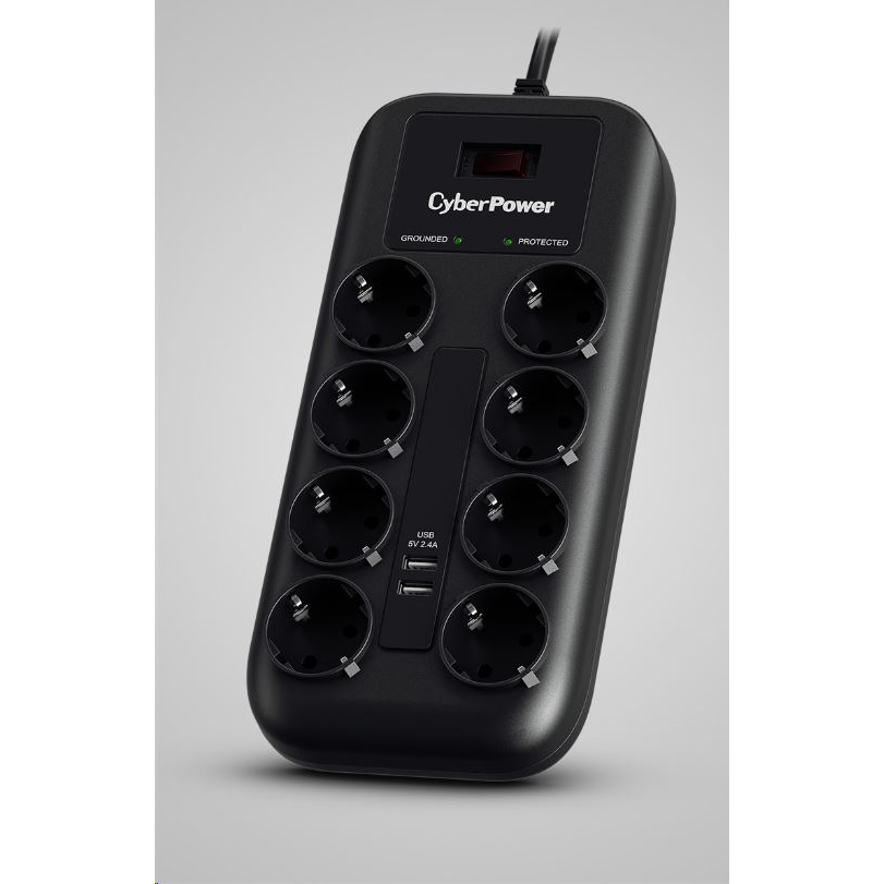 CyberPower P0820SUF0-DE 8 aljzat túlfeszültség védő és USB töltő 2 x 2.4A (P0820SUF0-DE)