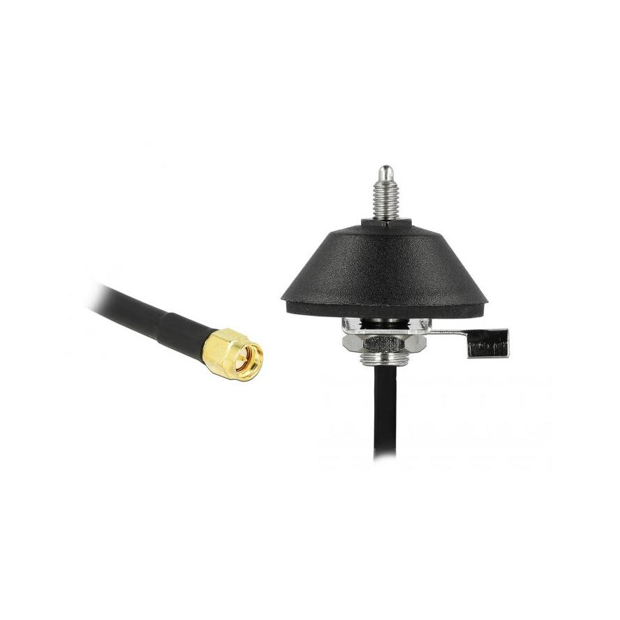Delock Antenna base M6 with connection cable RG-58 C/U 3 m SMA plug black (12589)